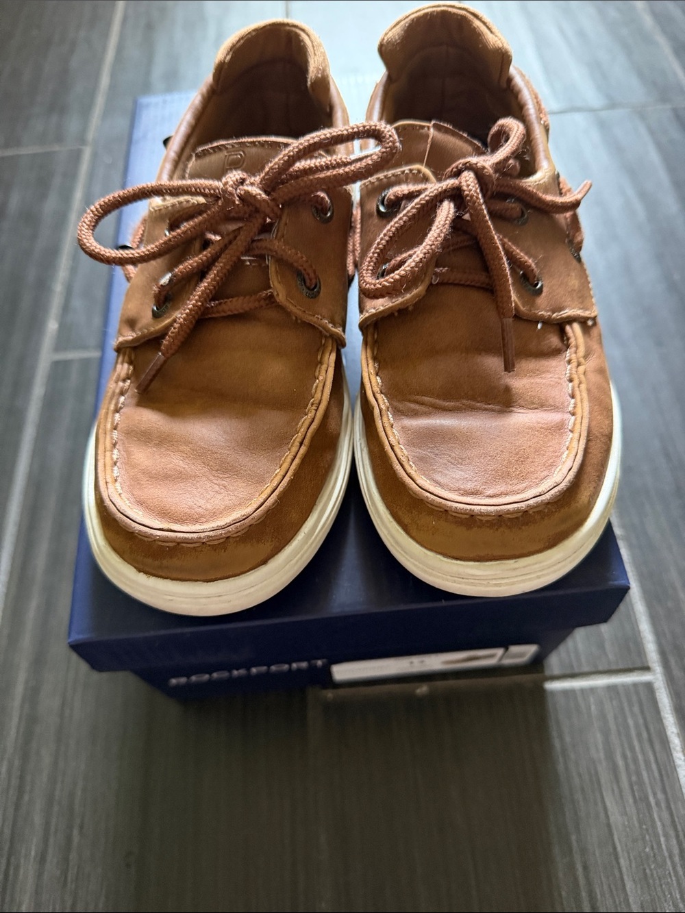 Boys  Rockport Casual Leather Boat Shoes - Brown